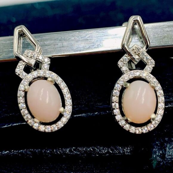Authentic Pink Opal White Sapphire Drop Earringz - Picture 5 of 5